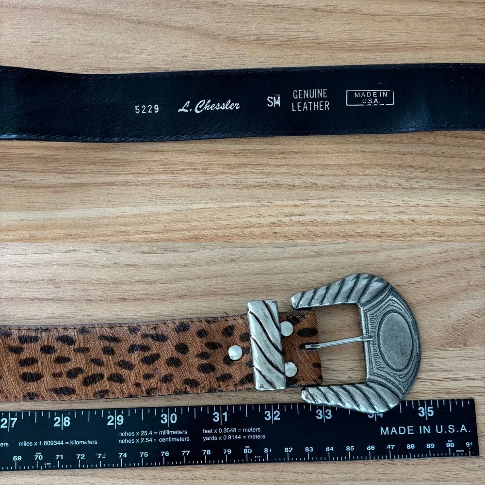 Vintage L. Chessler Leather Belt Silver Buckle Western Cowgirl Size SM